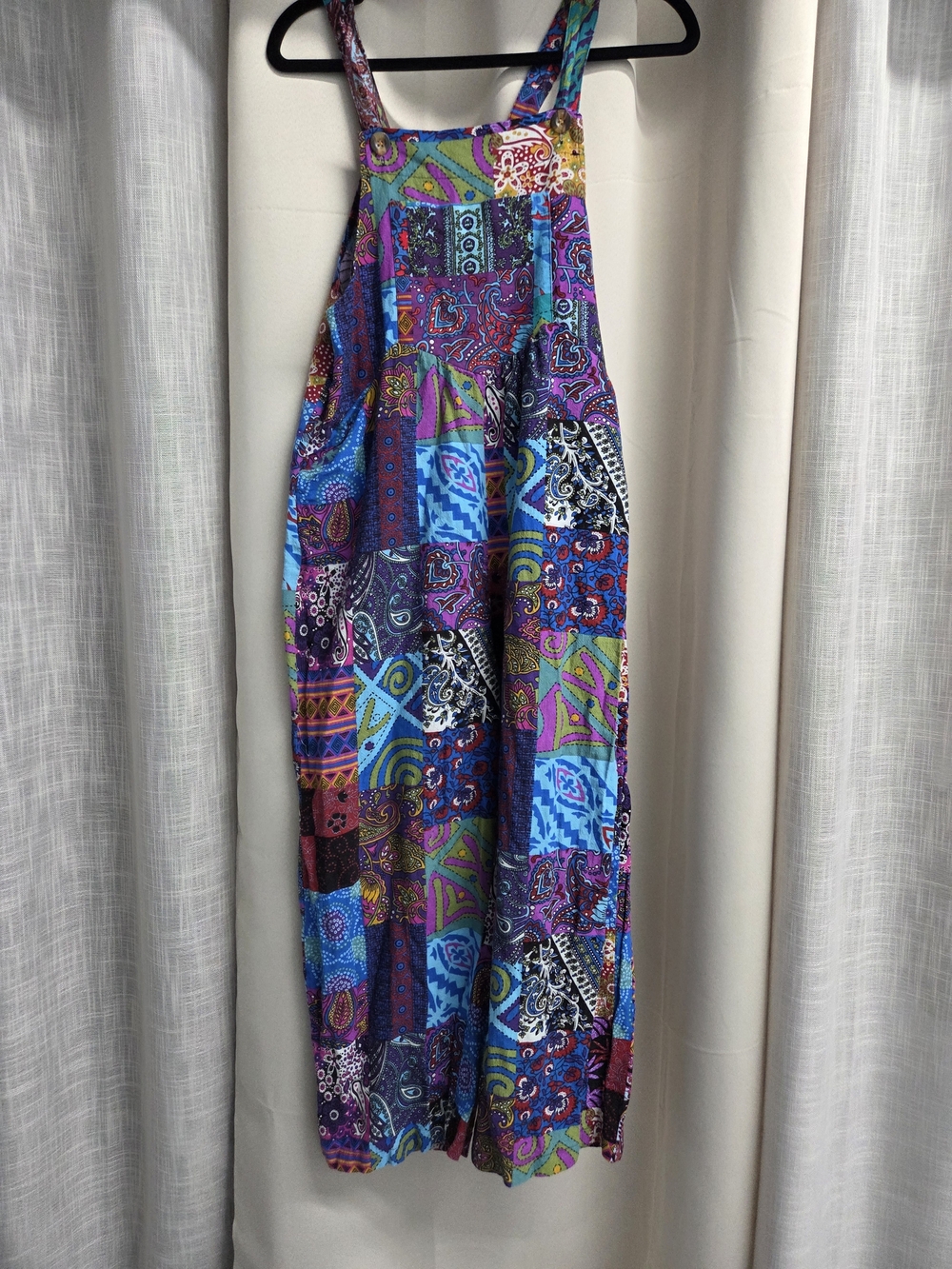 Colorful Patchwork Overalls Vibrant Blue Purple Boho Festival Hippie Size S - Picture 2 of 9